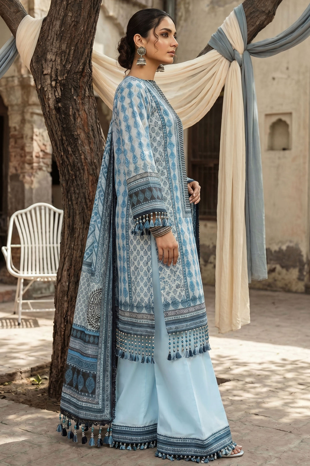 Blue 3 Piece Unstitched Premium Printed Lawn
