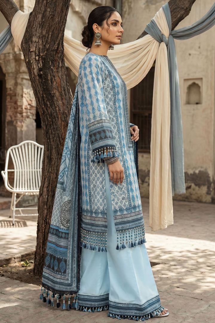 Blue 3 Piece Unstitched Premium Printed Lawn