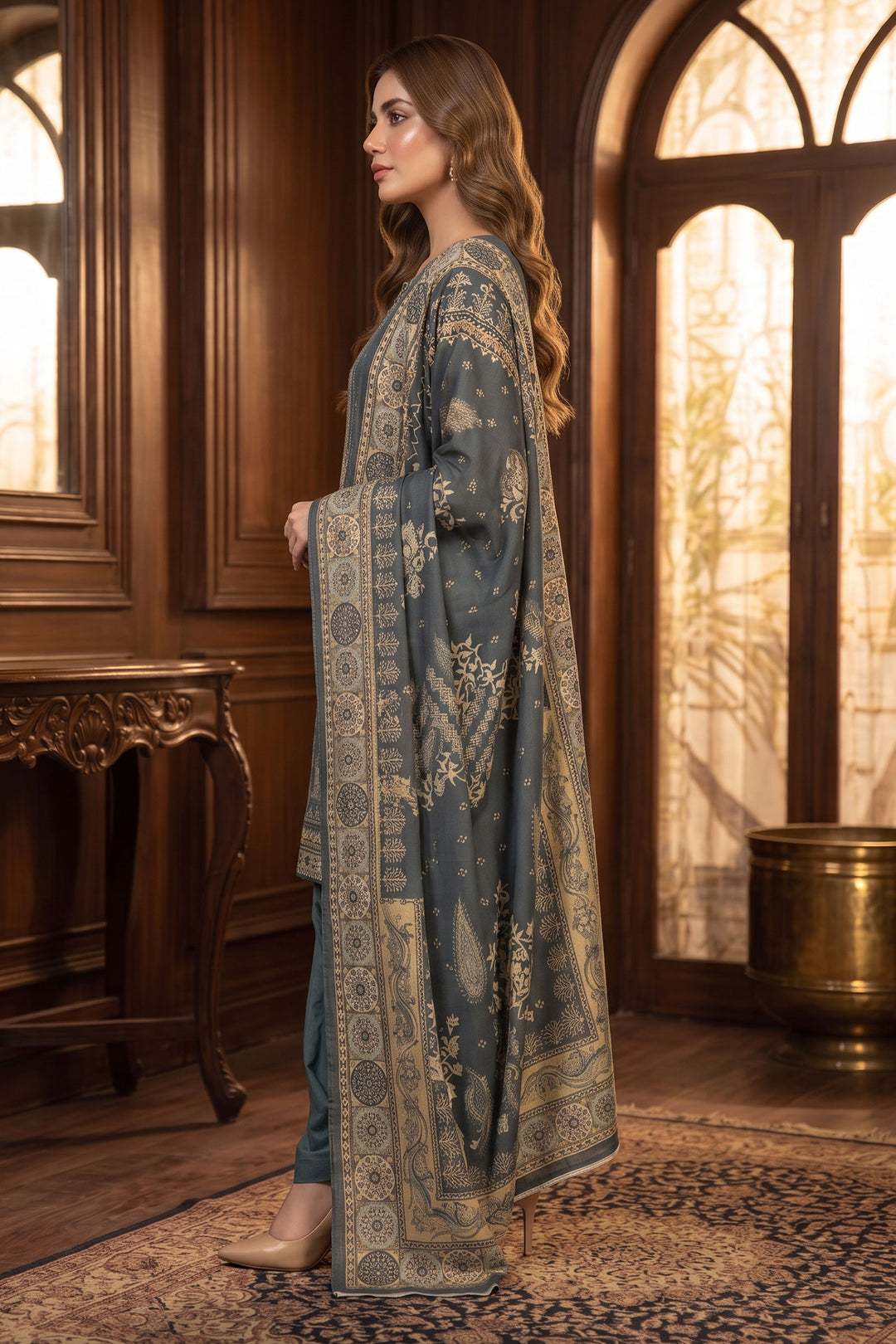 Gray 3 Piece Unstitched Premium Printed Lawn