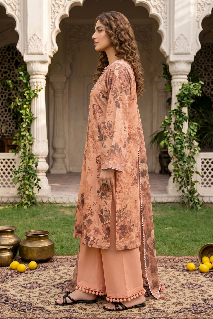 3 Piece Unstitched Peach Premium Lawn