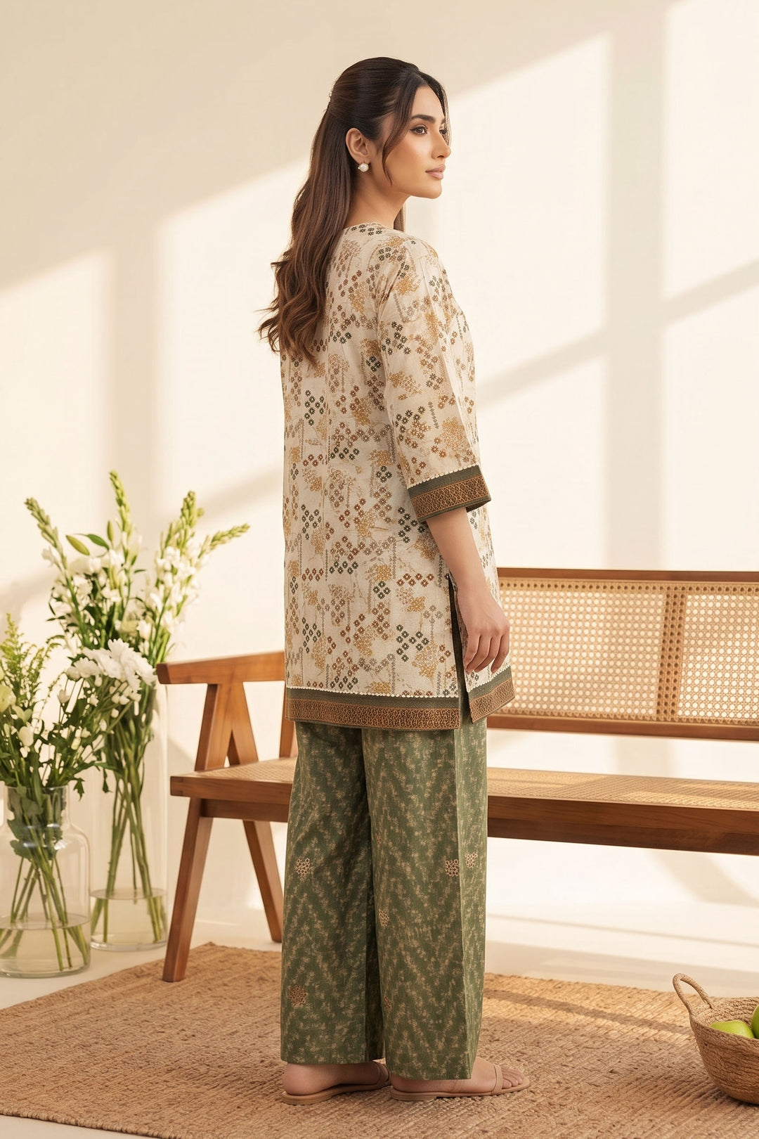 Antique White 2 Piece Unstitched Printed Cambric Co-Ord Set
