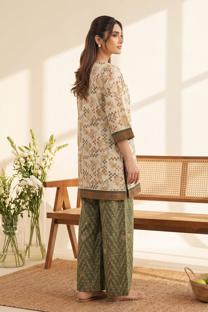 Antique White 2 Piece Unstitched Printed Cambric Co-Ord Set