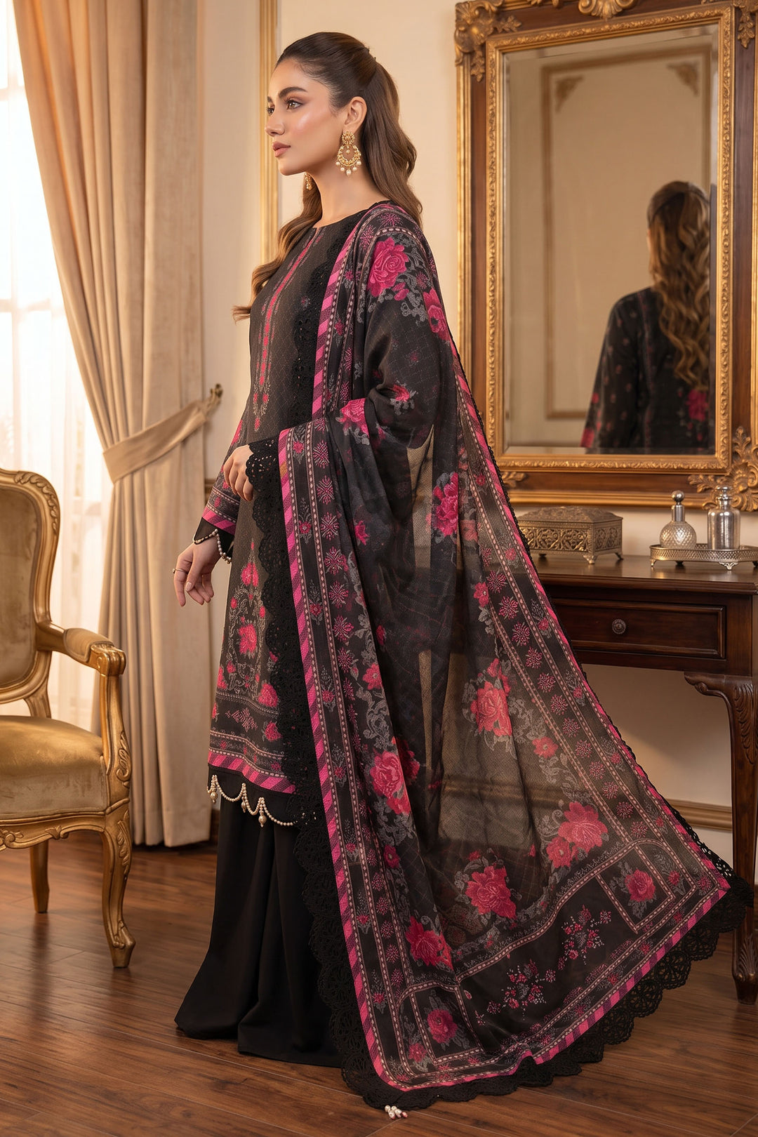 Black 3 Piece Unstitched Premium Printed Lawn