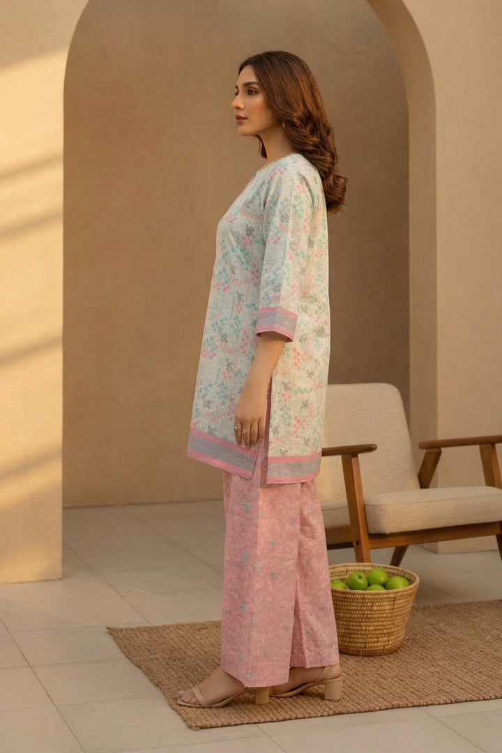 Pastel Gray 2 Piece Unstitched Printed Cambric Co-Ord Set