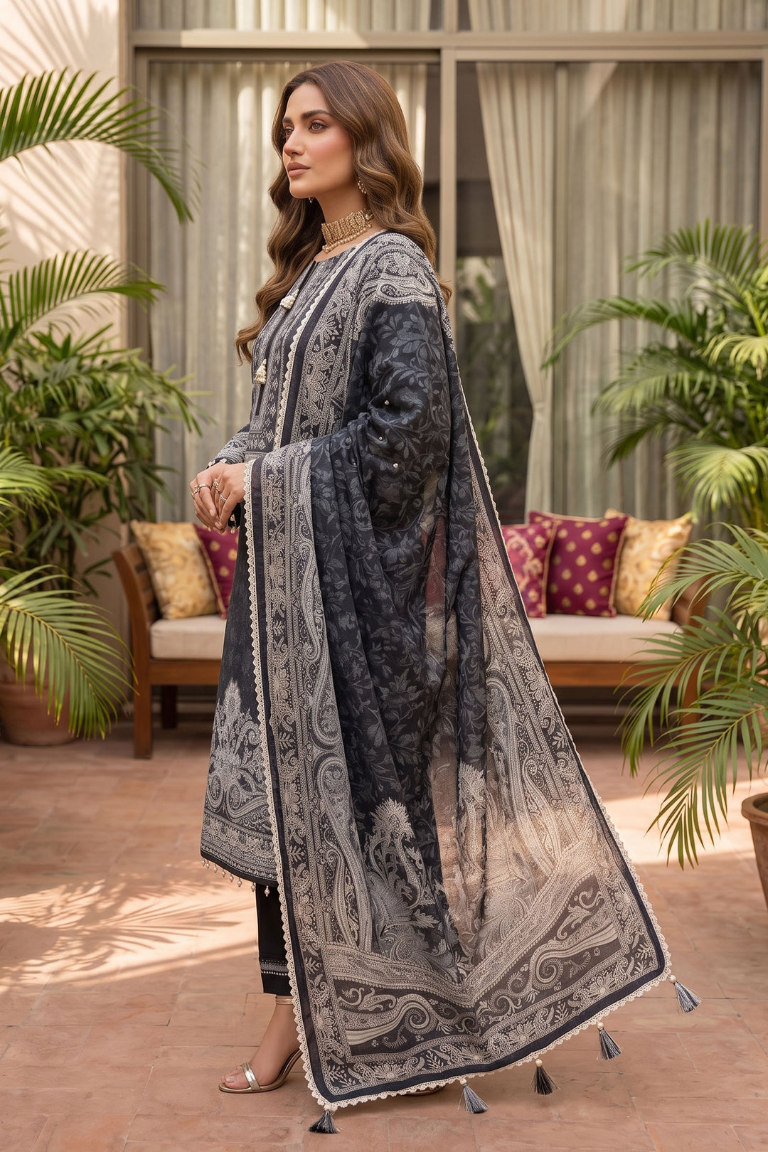 Black 3 Piece Unstitched Premium Printed Lawn
