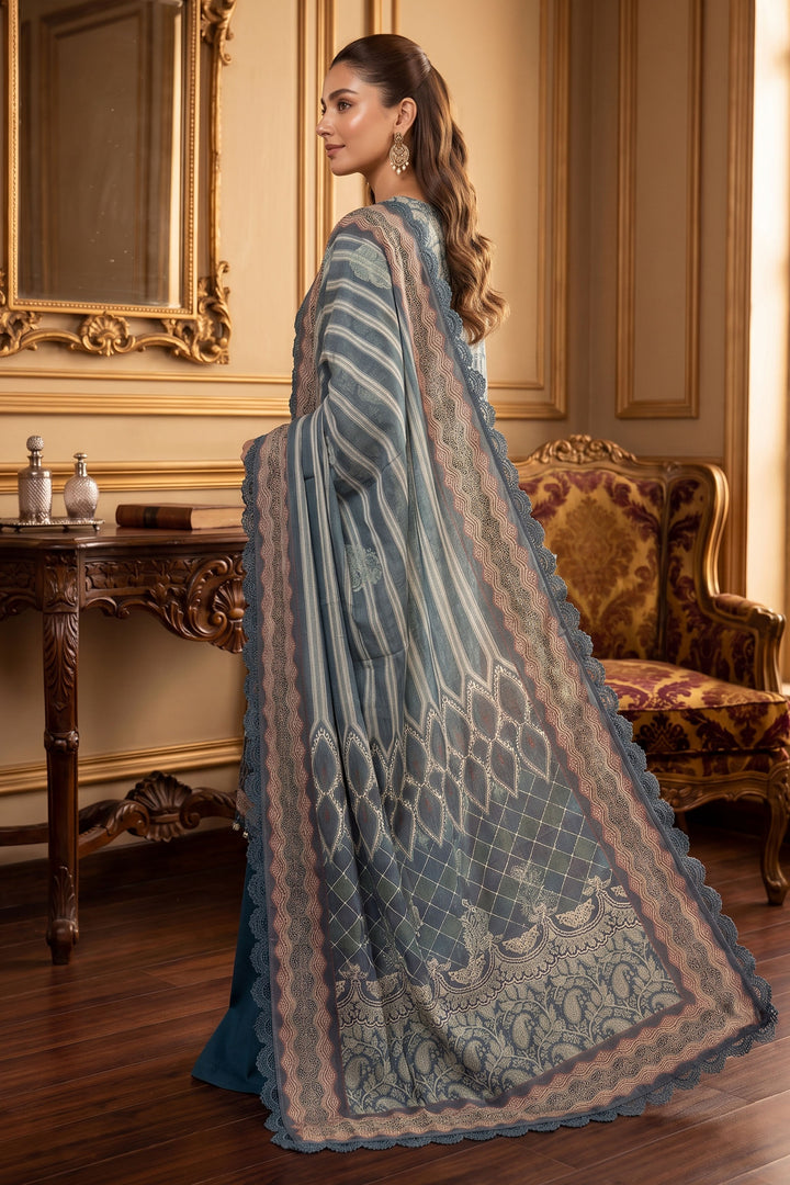 Blue 3 Piece Unstitched Premium Printed Lawn