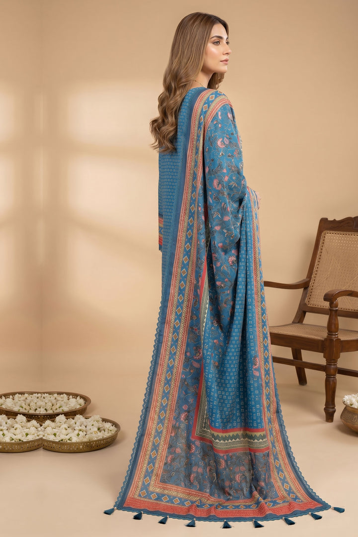 Blue 3 Piece Unstitched Premium Printed Lawn
