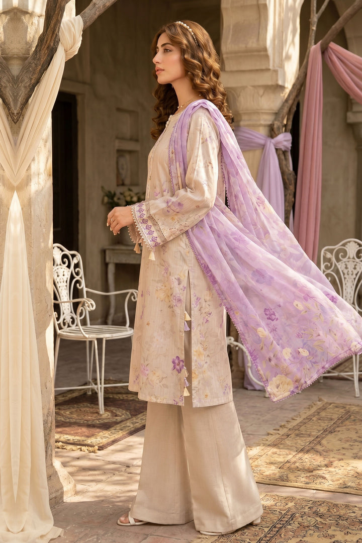 3 Piece Unstitched Beige Premium Lawn
