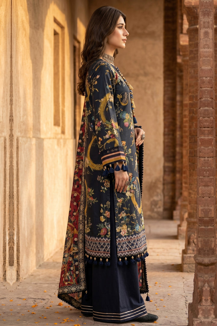 3 Piece Unstitched Black Premium Lawn