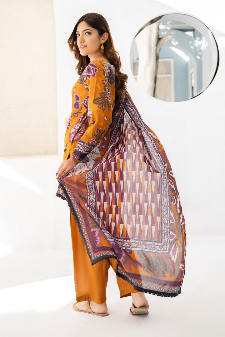 3 Piece Unstitched Saffron Premium Lawn