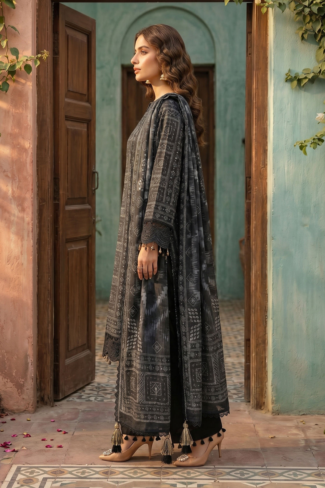 Black 3 Piece Unstitched Premium Printed Lawn