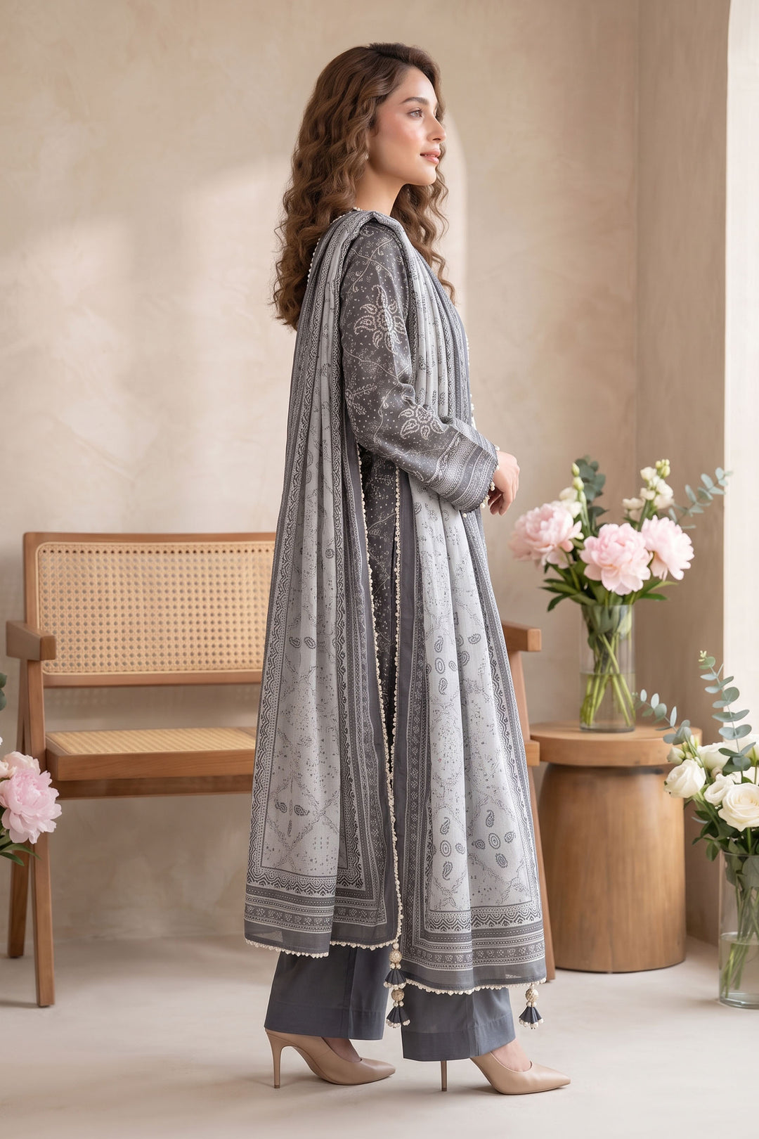 Graphite Gray 3 Piece Unstitched Premium Printed Lawn