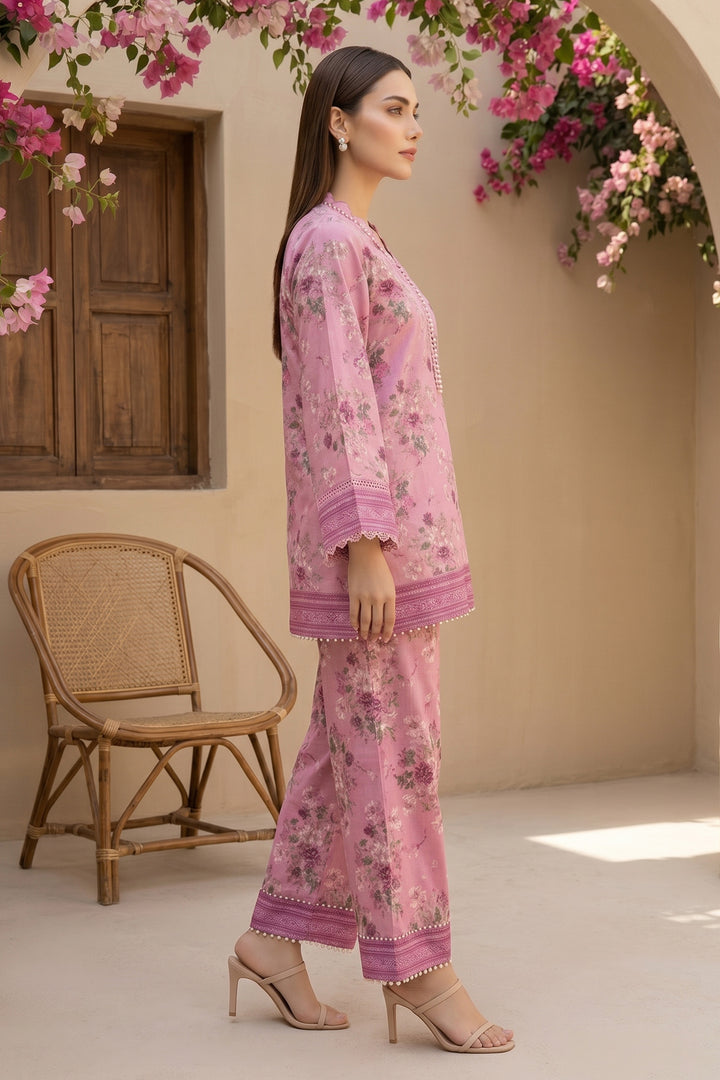 Light Pink 2 Piece Unstitched Printed Cambric Co-Ord Set
