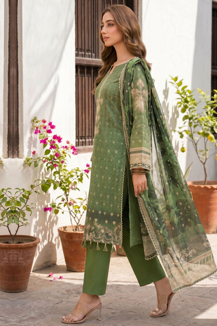 3 Piece Unstitched Green Premium Lawn