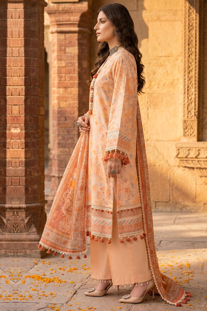 3 Piece Unstitched Orange Premium Lawn