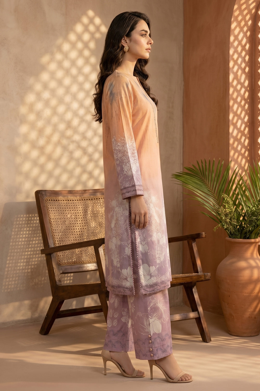 Persian Orange 2 Piece Unstitched Printed Cambric Co-Ord Set