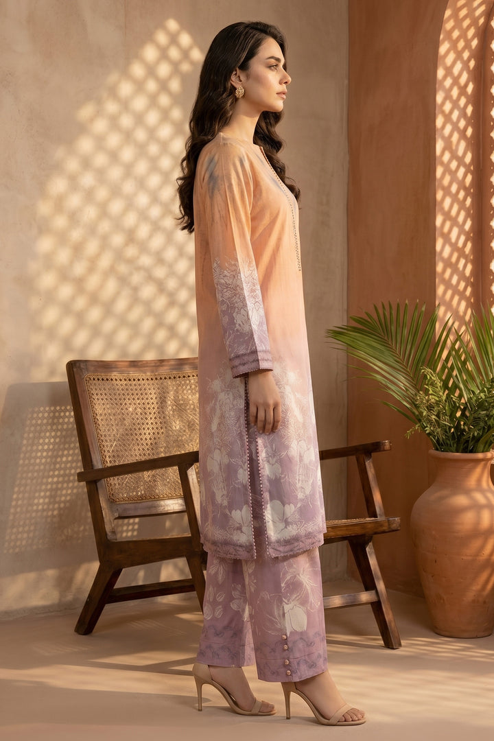 Persian Orange 2 Piece Unstitched Printed Cambric Co-Ord Set