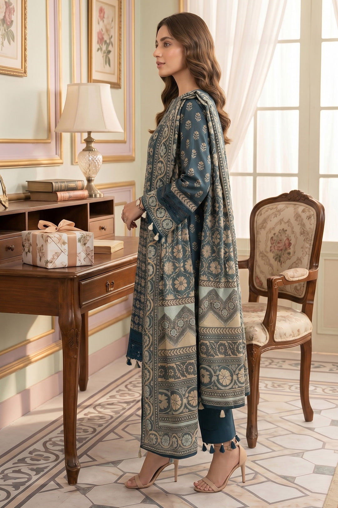 Dark Blue Grey 3 Piece Unstitched Premium Printed Lawn