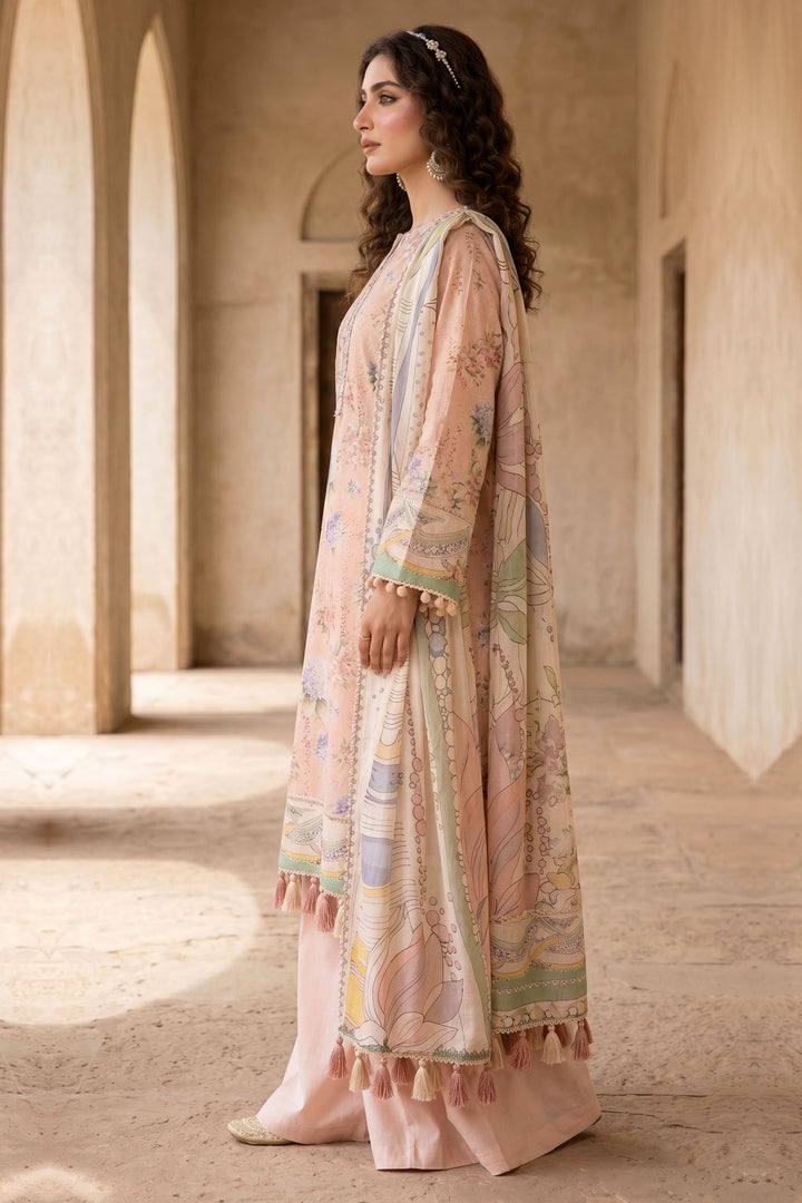 3 Piece Unstitched Peach Premium Lawn