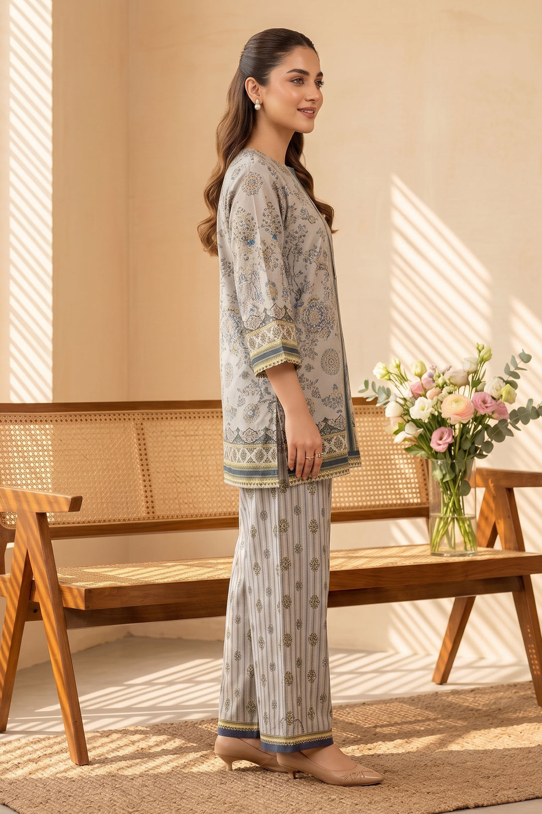 Almond 2 Piece Unstitched Printed Cambric Co-Ord Set