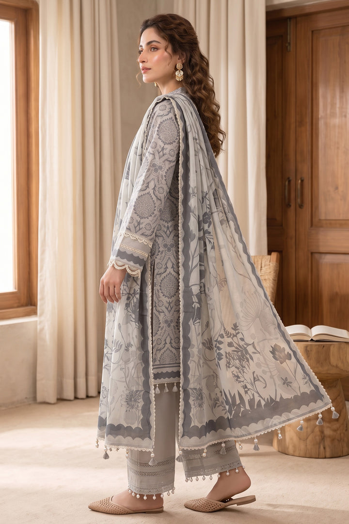 Gray 3 Piece Unstitched Premium Printed Lawn