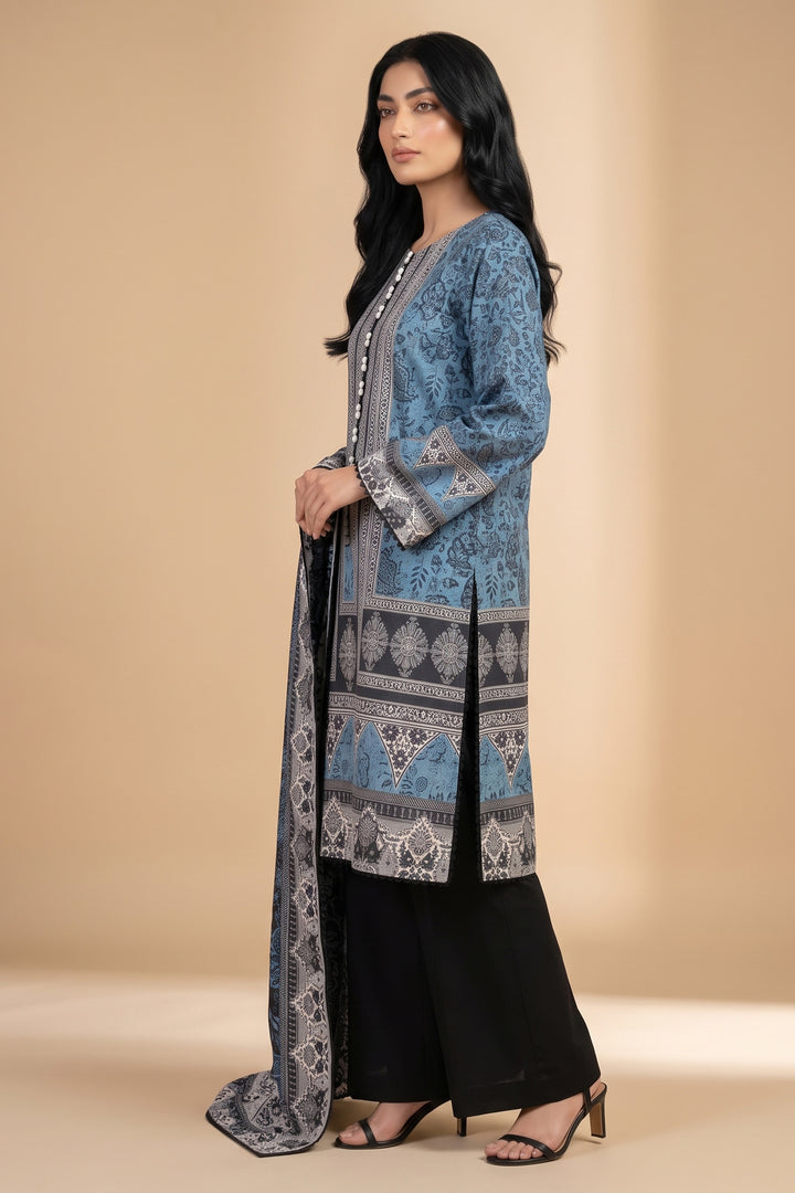 3 Piece Unstitched Sky Blue Khaddar