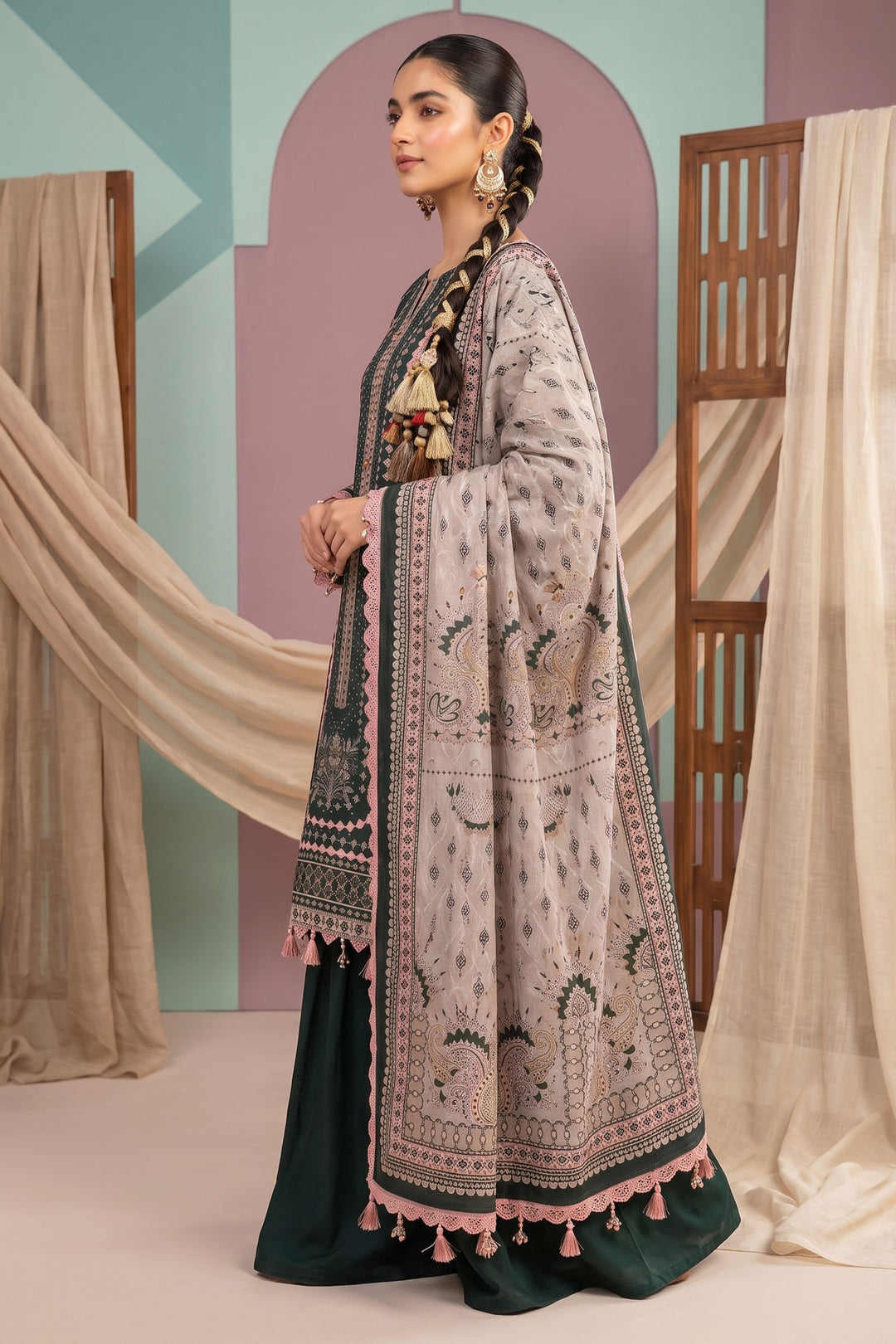 Green 3 Piece Unstitched Premium Printed Lawn
