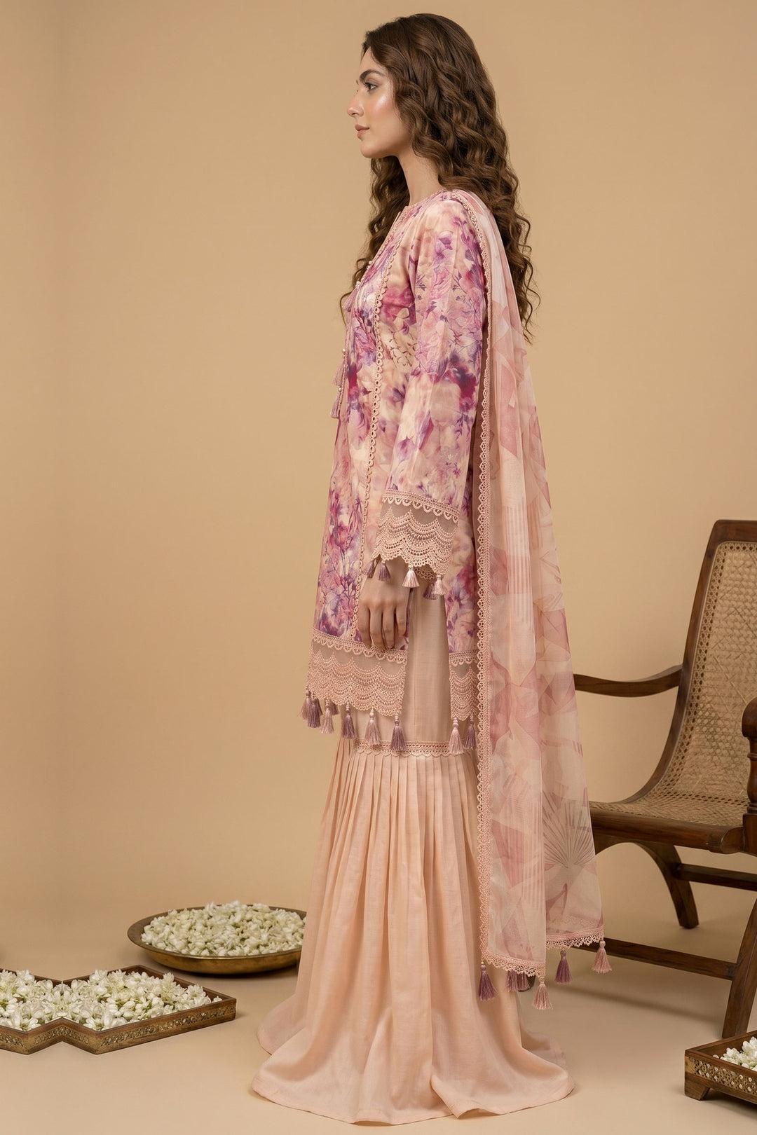 3 Piece Unstitched Pink Premium Lawn