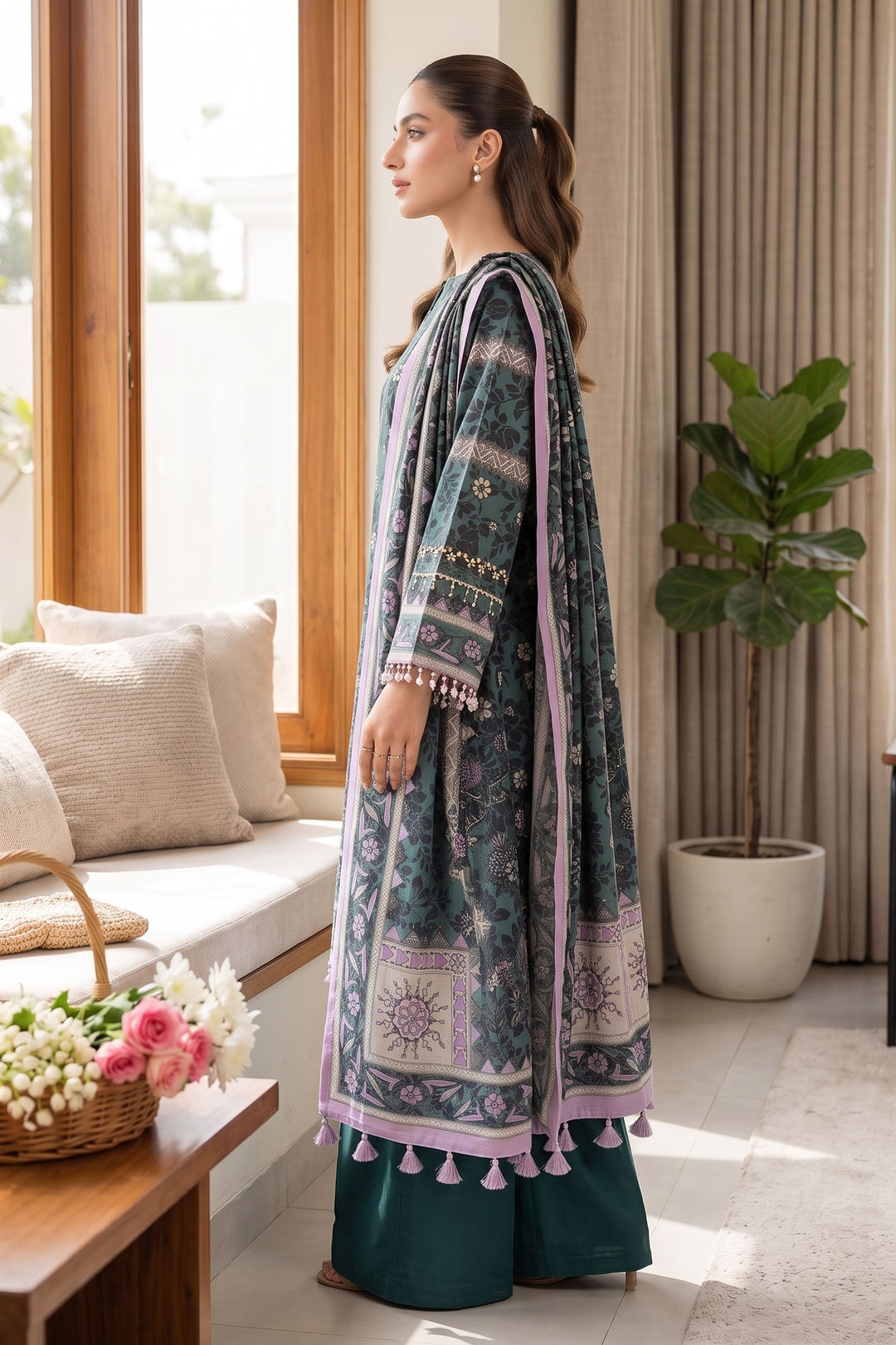 Green 3 Piece Unstitched Premium Printed Lawn