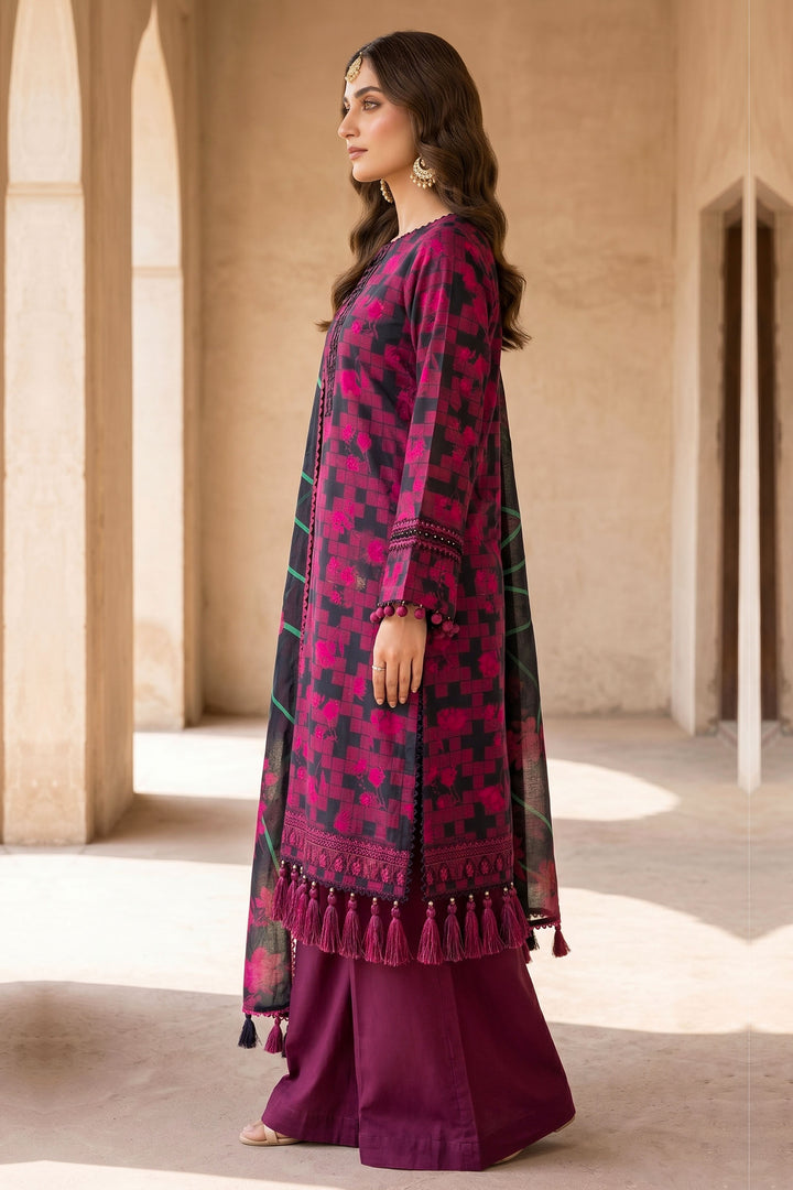 3 Piece Unstitched Maroon Premium Lawn