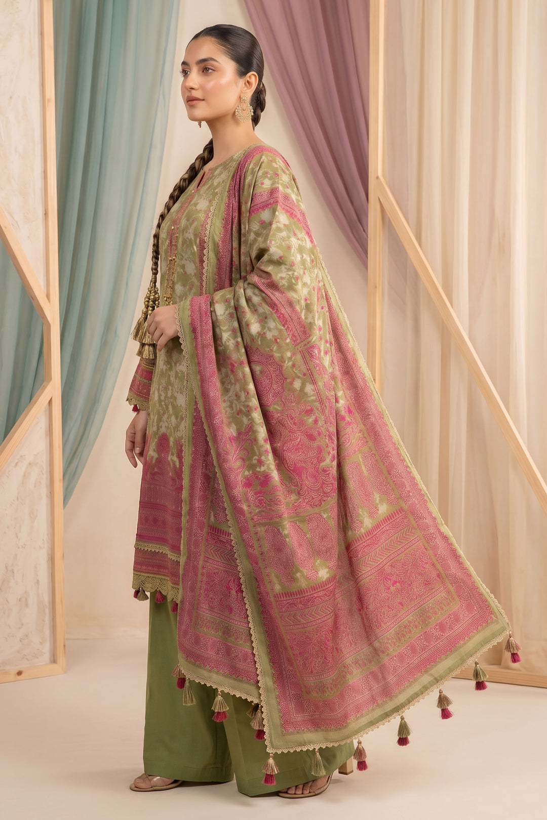 Mehndi Green 3 Piece Unstitched Premium Printed Lawn