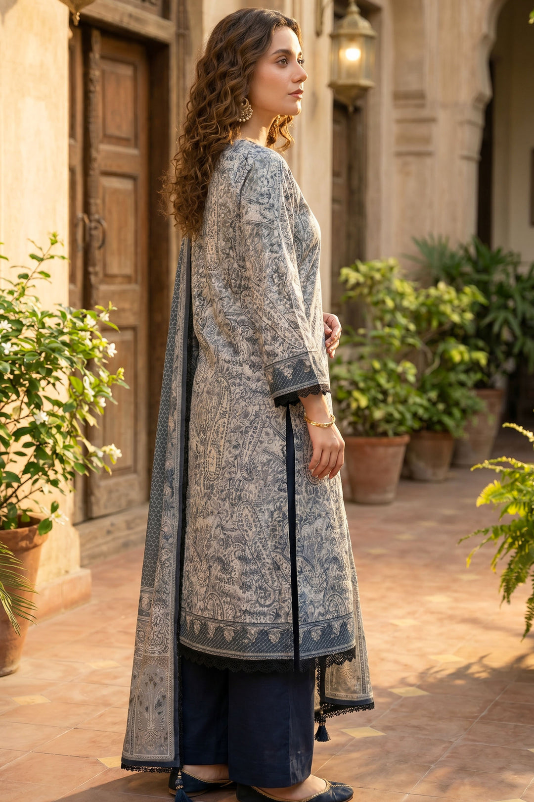Gray 3 Piece Unstitched Premium Printed Lawn