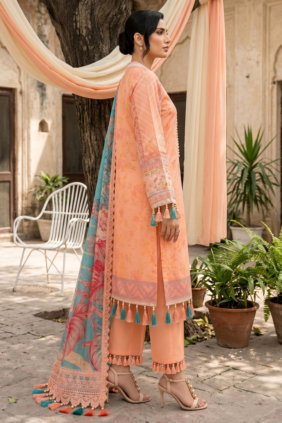 3 Piece Unstitched Peach Premium Lawn