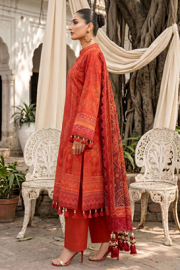 3 Piece Unstitched Orange Premium Lawn