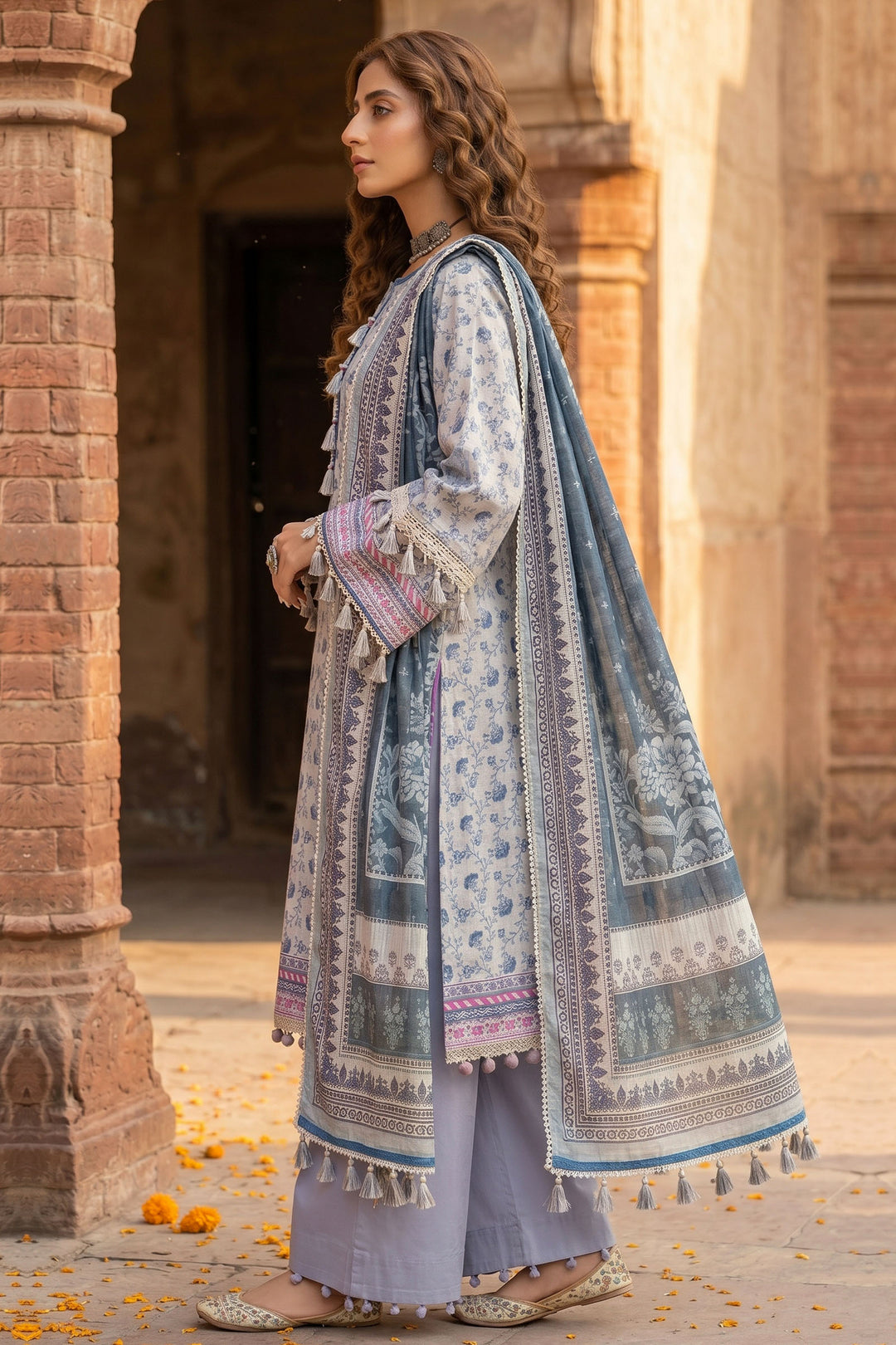 3 Piece Unstitched Ice Blue Premium Lawn