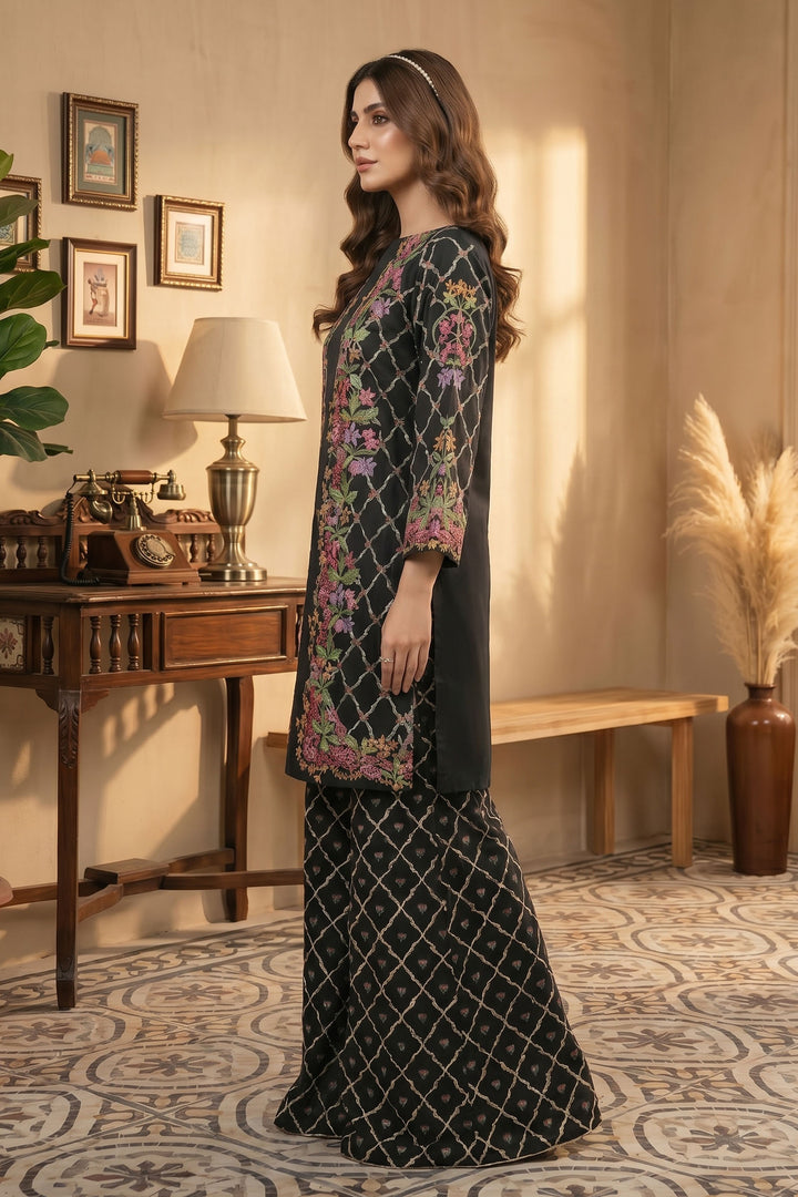 2 Piece Grey And Black Unstitched Printed Cambric Co-Ord Set