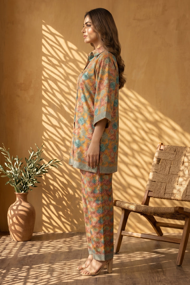 Dull Orange 2 Piece Unstitched Printed Cambric Co-Ord Set