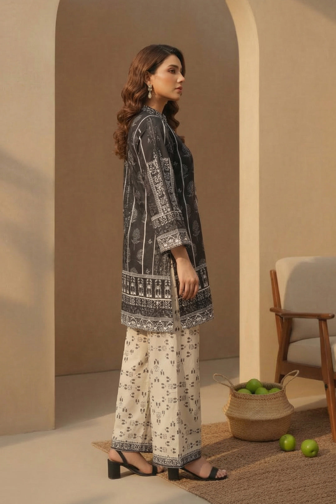 Smoky Black 2 Piece Unstitched Printed Cambric Co-Ord Set