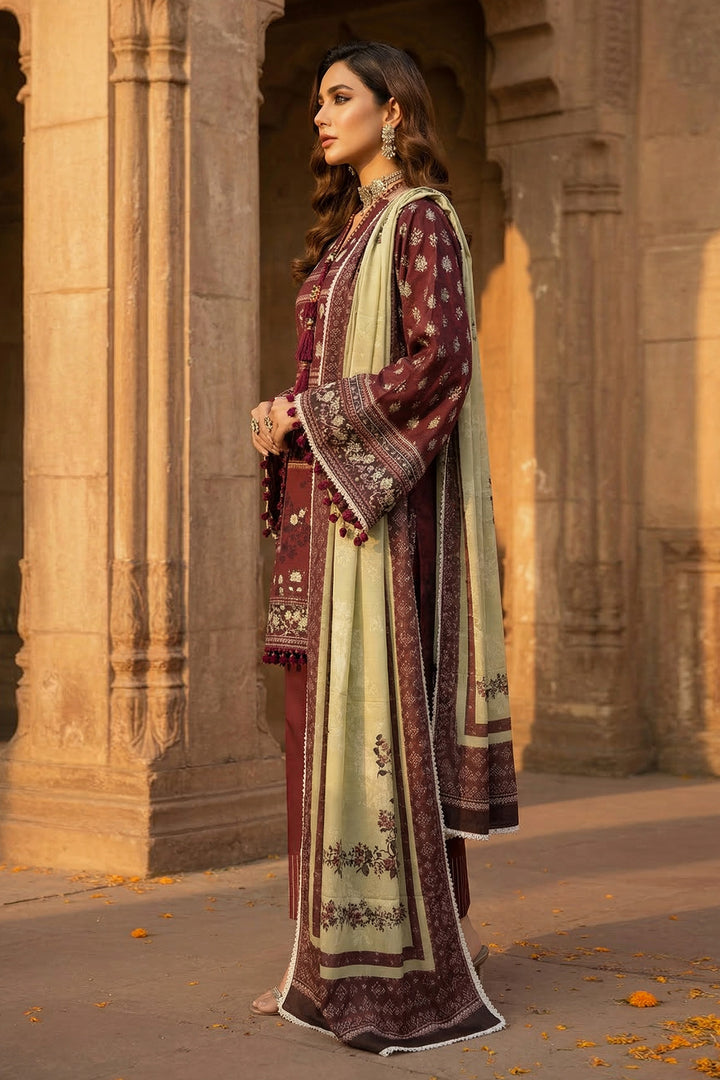 3 Piece Unstitched Maroon Premium Printed Lawn