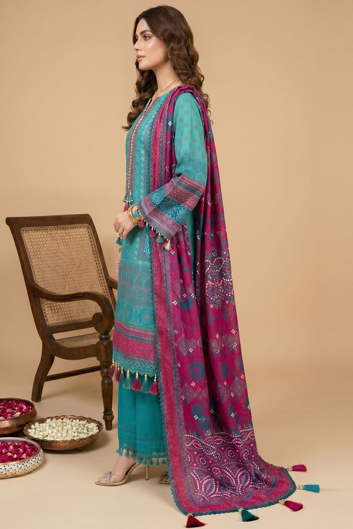 3 Piece Unstitched Cyan Premium Lawn
