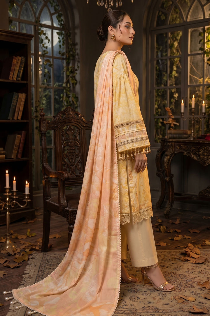 3 Piece Unstitched Light Yellow Premium Lawn