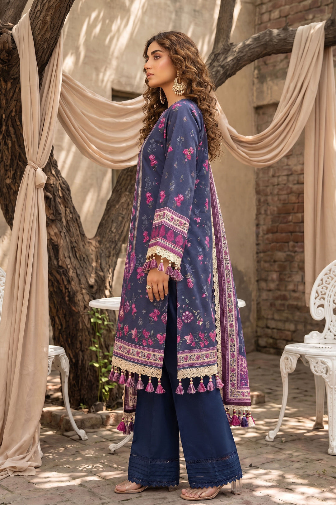 Blue 3 Piece Unstitched Premium Printed Lawn