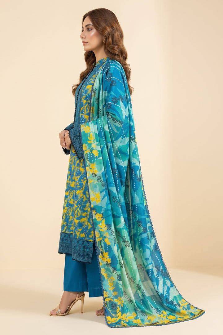 3 Piece Unstitched Azure Blue Premium Linen