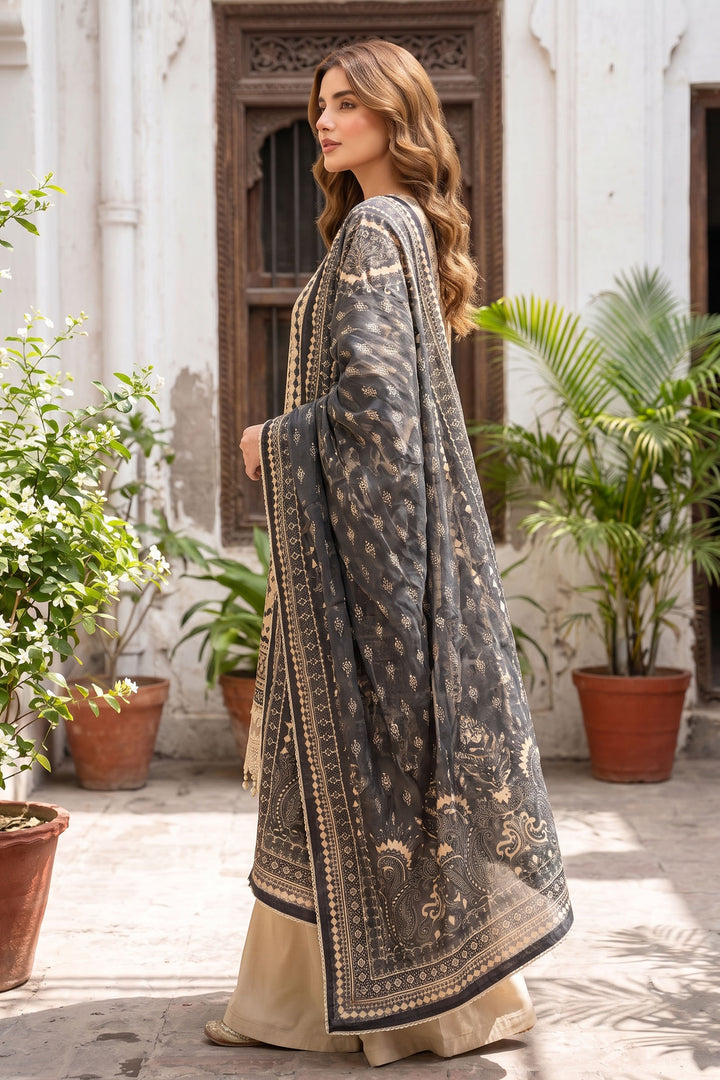 Beige 3 Piece Unstitched Premium Printed Lawn
