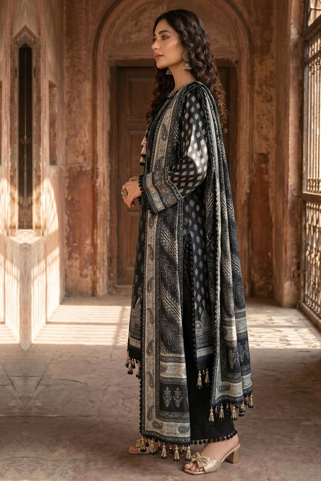3 Piece Unstitched Black Premium Lawn