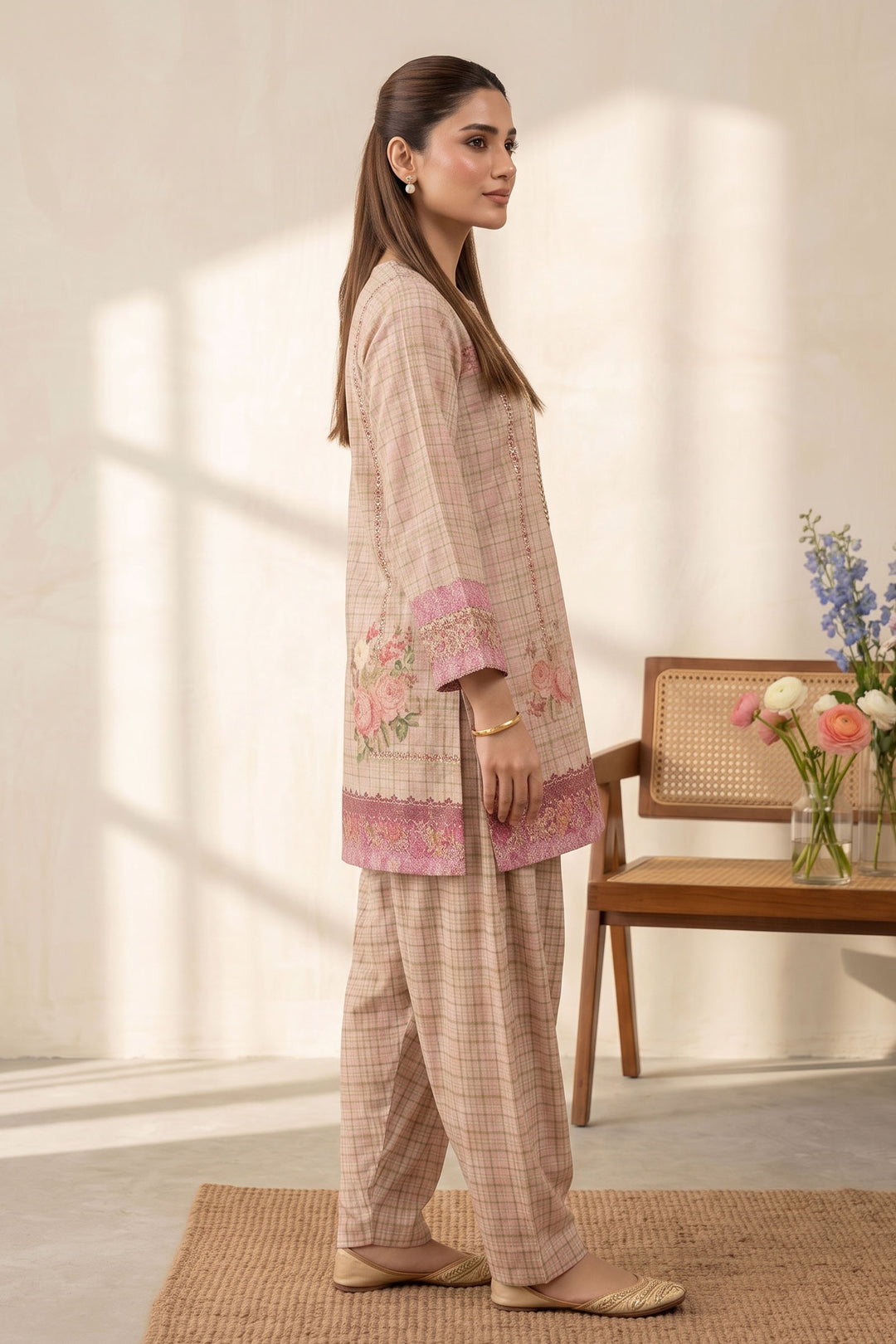 Apricot 2 Piece Unstitched Printed Cambric Co-Ord Set