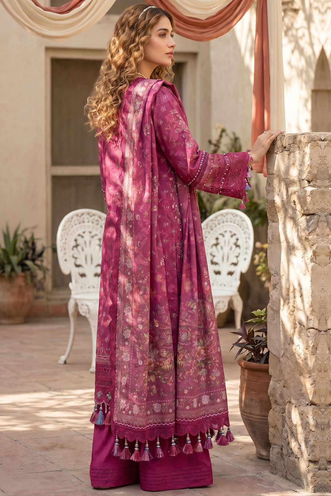 Raspberry 3 Piece Unstitched Premium Printed Lawn