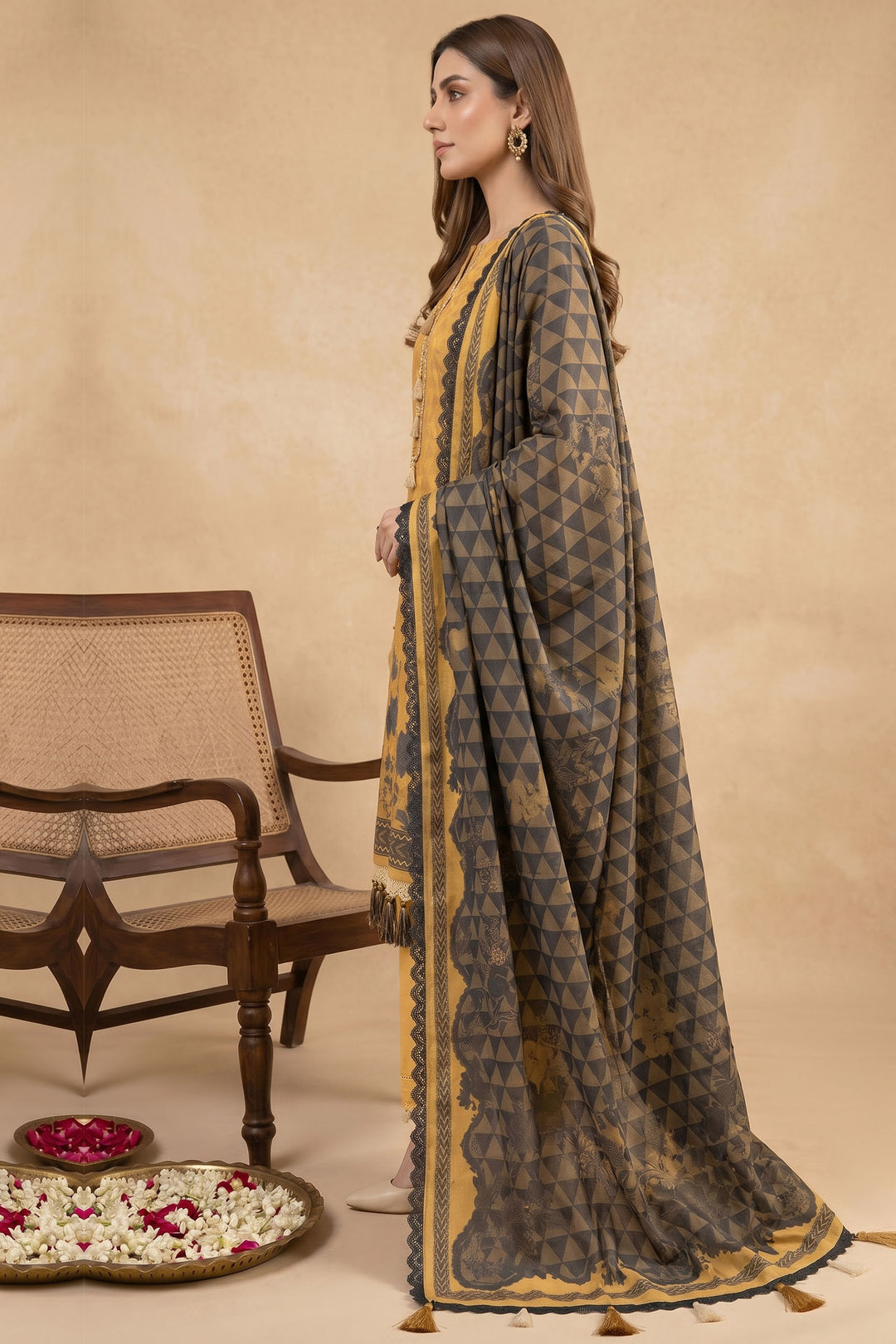 Mustard 3 Piece Unstitched Premium Printed Lawn