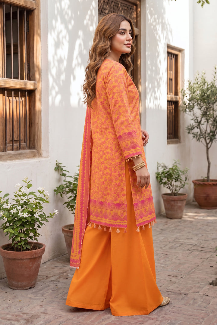 Orange 3 Piece Unstitched Premium Printed Lawn