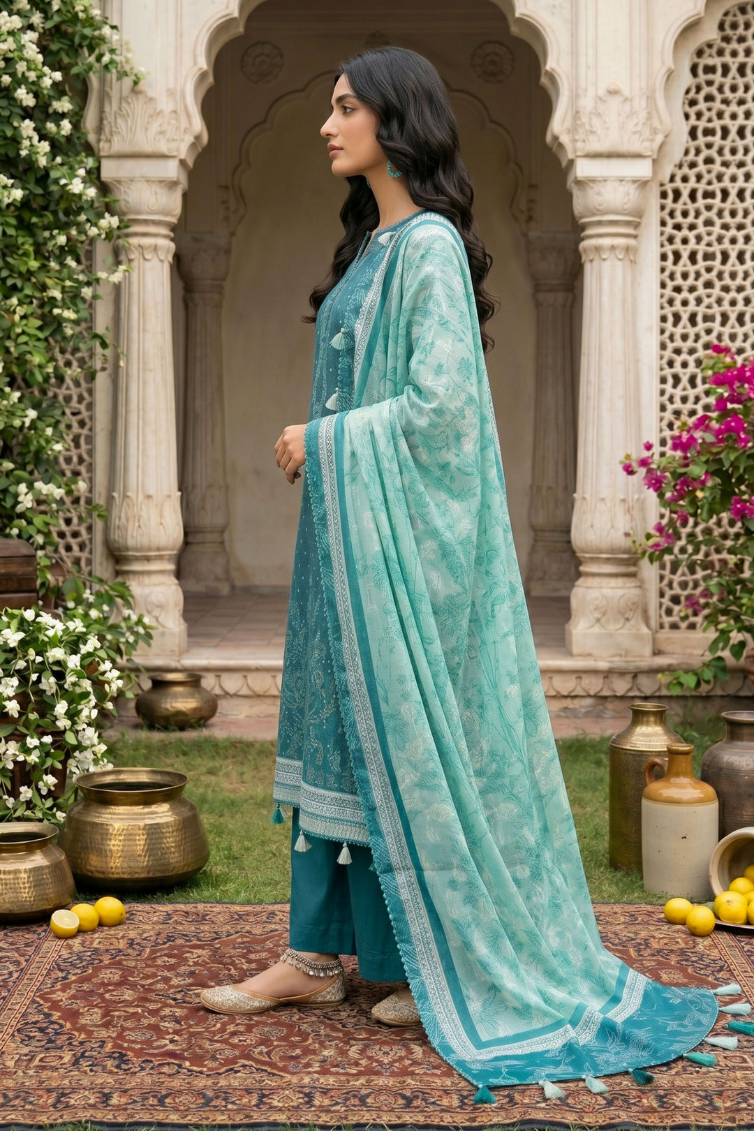 3 Piece Unstitched Sea Green Premium Lawn